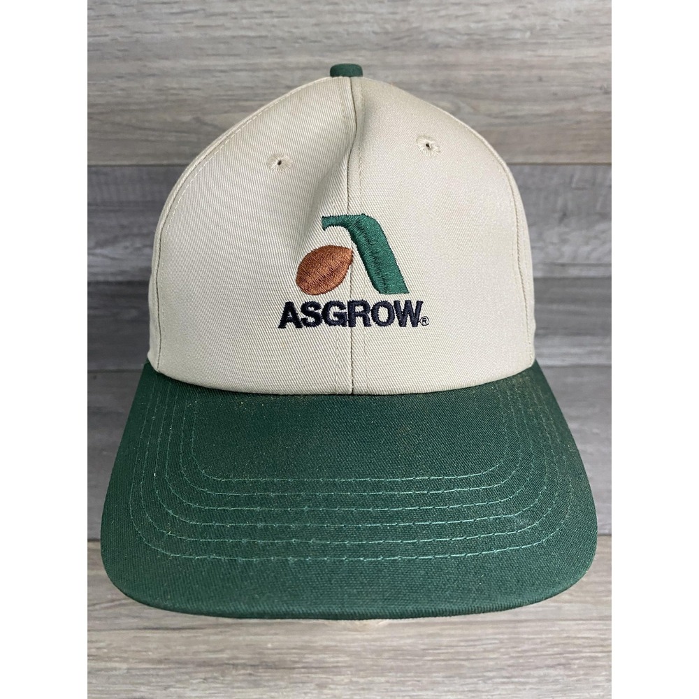 Vintage Asgrow K-Products Hat Cap Snap Back One Size Beige Green Mens 80s‎
